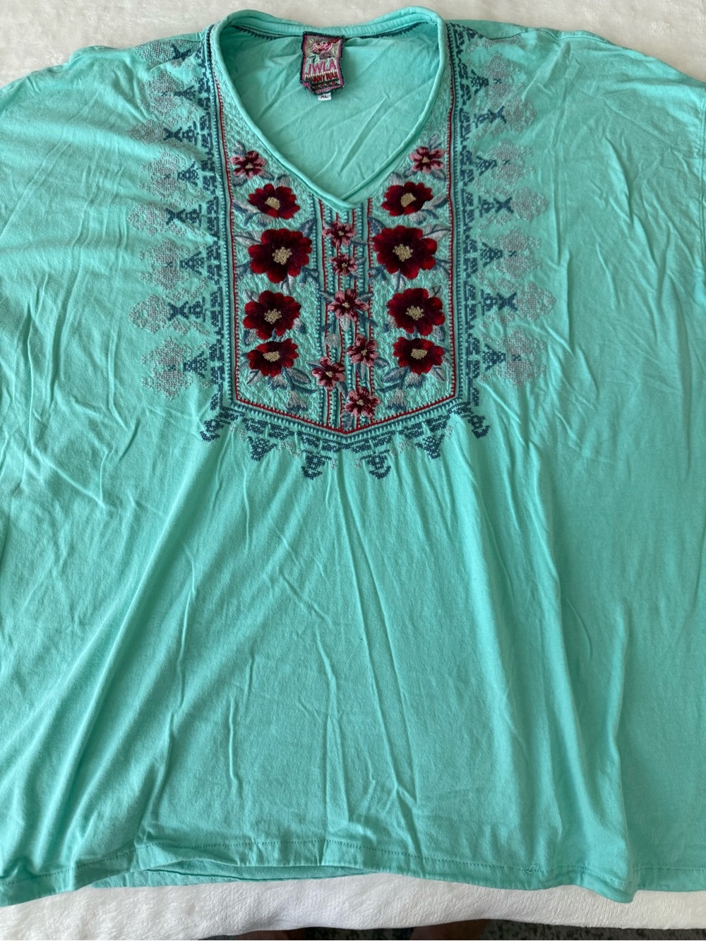 Johnny Was Mint Green Top with Embroidery Size XL D87